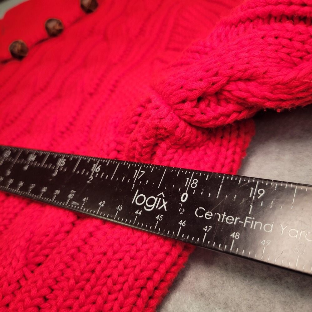 Womens Ralph Lauren Cable Knit Button Collar Sweater - Red - Picture 6 of 12